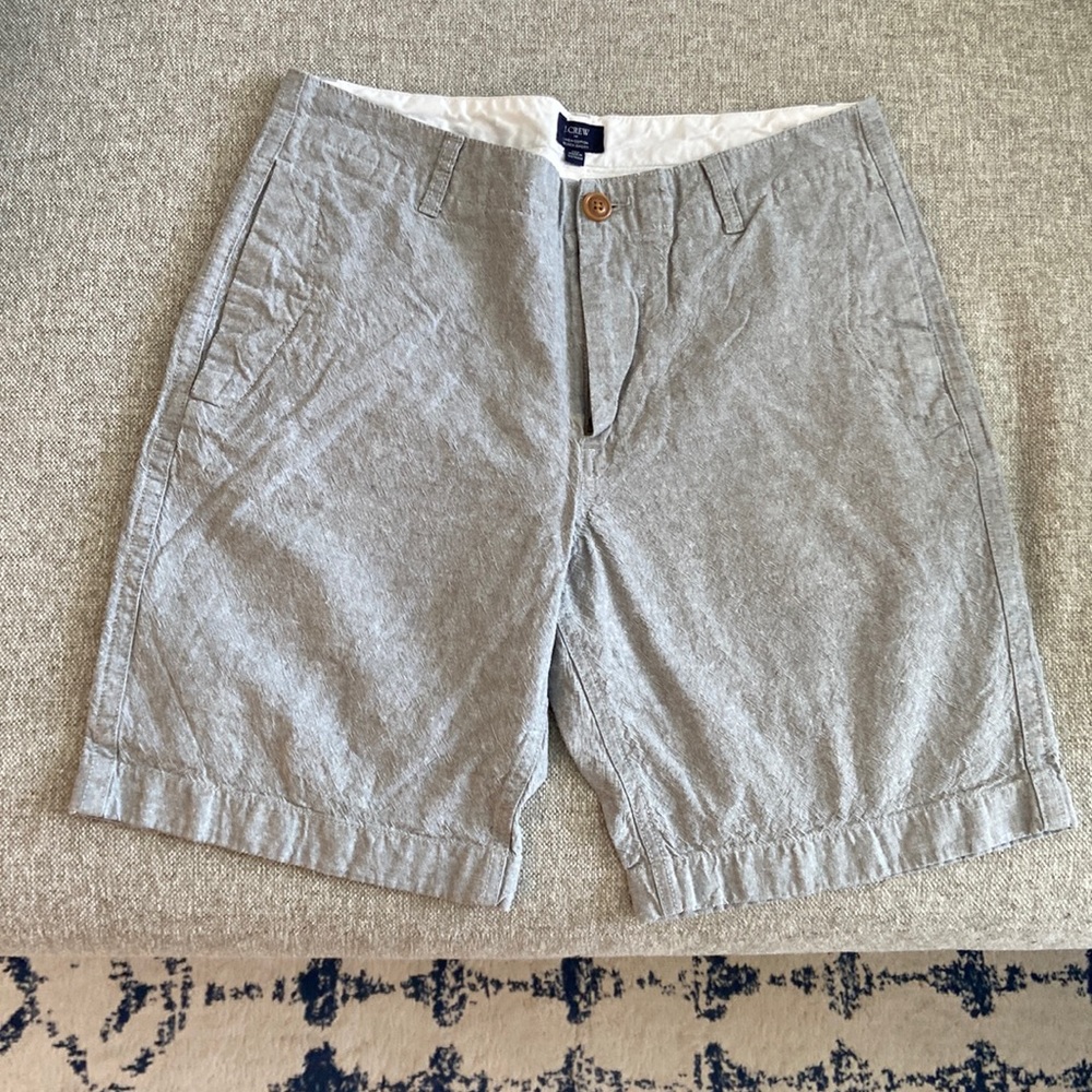 JCREW Linen-Cotton Beach Shorts in Light Grey